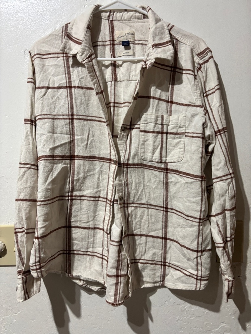 Universal Thread Cream and Brown Plaid Button-Down Shirt